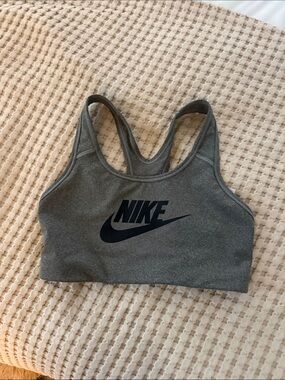 Nike Dark Gray Racerback Sports Bra with Black Logo
